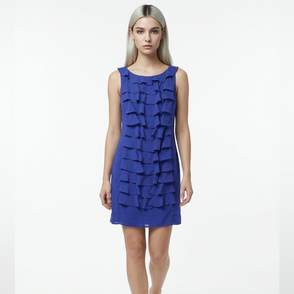 Adrianna Papell Blue Sleeveless Ruffle Dress NWT